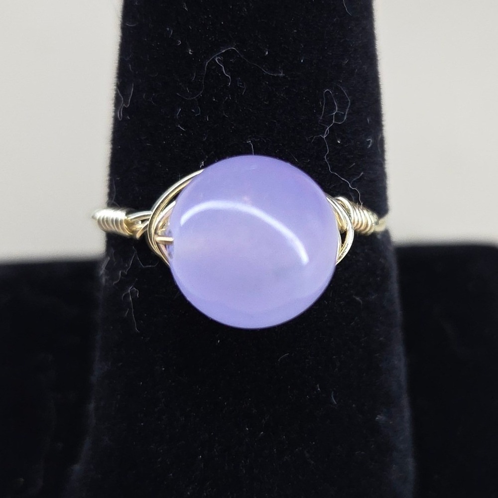Handmade Lavender Purple Stone Wire Wrapped Ring Silver Tone Boho Size 10